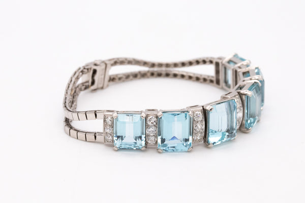 Waslikoff And Sons Art Deco 1940 Platinum Bracelet With 42.84 Ctw In Diamonds And Aquamarines