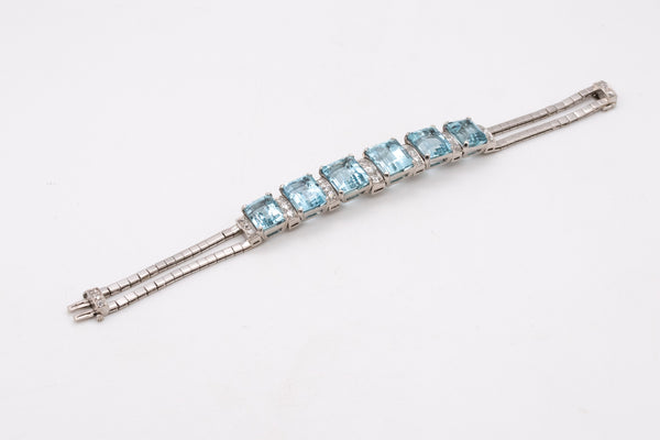 Waslikoff And Sons Art Deco 1940 Platinum Bracelet With 42.84 Ctw In Diamonds And Aquamarines