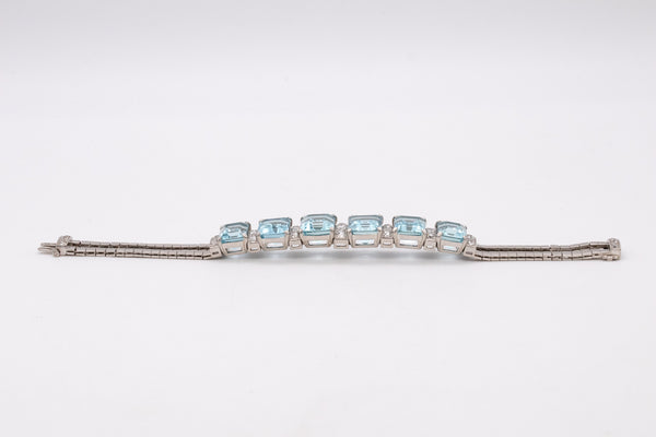 Waslikoff And Sons Art Deco 1940 Platinum Bracelet With 42.84 Ctw In Diamonds And Aquamarines