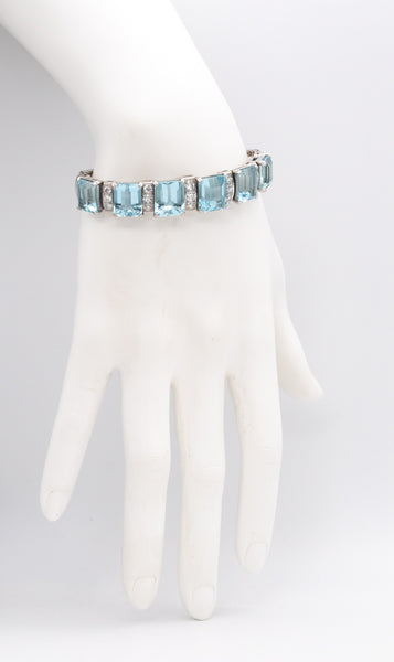 Waslikoff And Sons Art Deco 1940 Platinum Bracelet With 42.84 Ctw In Diamonds And Aquamarines