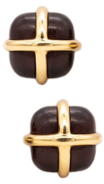 *Seaman Schepps New York 18 kt yellow gold caged earrings with rose wood