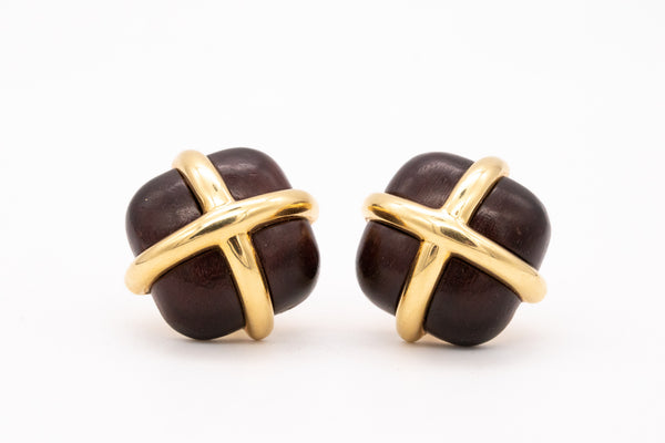 *Seaman Schepps New York 18 kt yellow gold caged earrings with rose wood