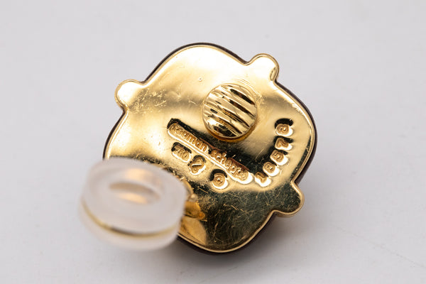 *Seaman Schepps New York 18 kt yellow gold caged earrings with rose wood