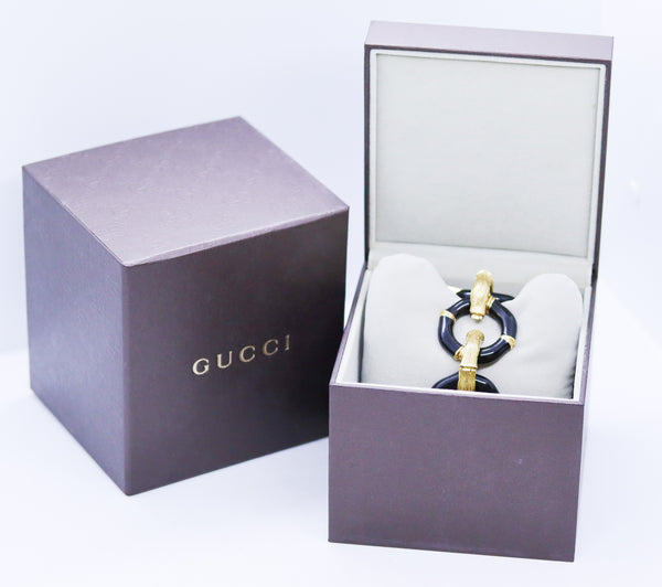 GUCCI 18 KT VINTAGE BAMBOO PATTERN BLACK ENAMEL LARGE LINK HEAVY BRACELET