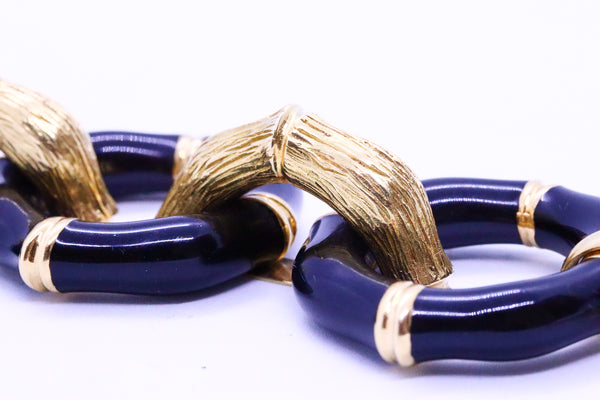 GUCCI 18 KT VINTAGE BAMBOO PATTERN BLACK ENAMEL LARGE LINK HEAVY BRACELET