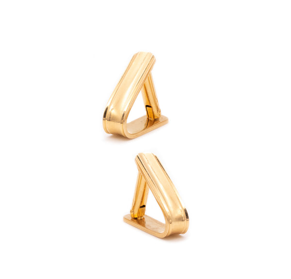 French 1940 Art Deco Geometric Stirrup Cufflinks In Solid18Kt Yellow Gold