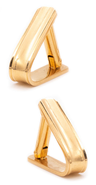 French 1940 Art Deco Geometric Stirrup Cufflinks In Solid18Kt Yellow Gold