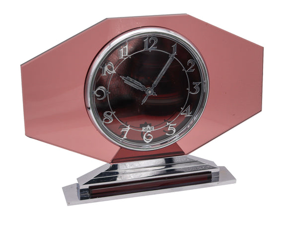 Jaz Paris 1930 Art Deco Geometric 8 Days Glass Desk Clock In Stainless Steel