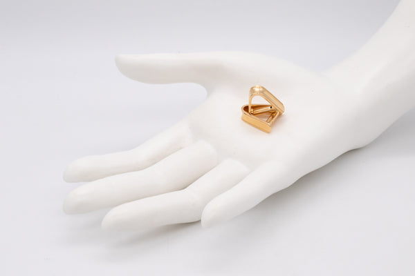 French 1940 Art Deco Geometric Stirrup Cufflinks In Solid18Kt Yellow Gold