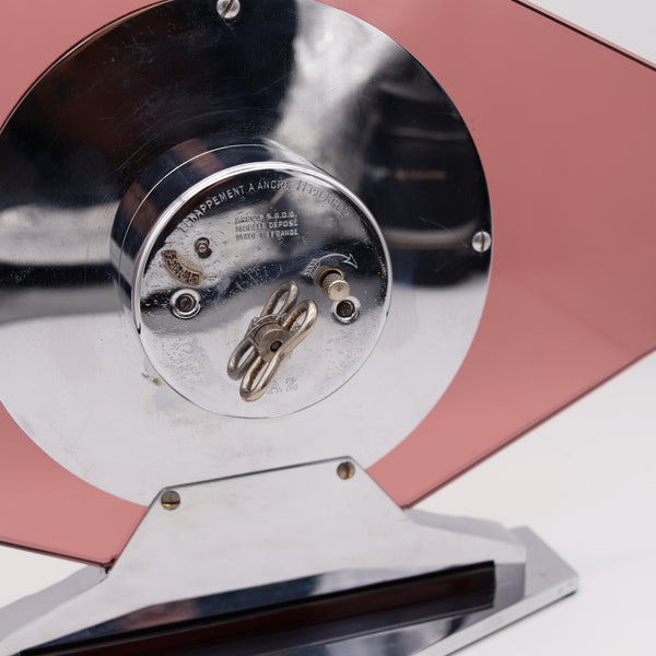 Jaz Paris 1930 Art Deco Geometric 8 Days Glass Desk Clock In Stainless Steel