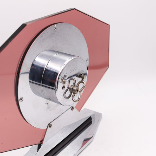 Jaz Paris 1930 Art Deco Geometric 8 Days Glass Desk Clock In Stainless Steel