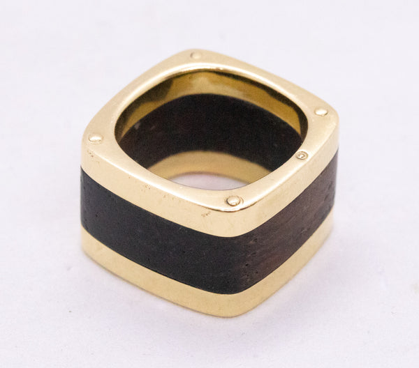 CARTIER PARIS JEAN DINH VAN RARE 1970'S 18 KT RING WITH PALISANDER WOOD