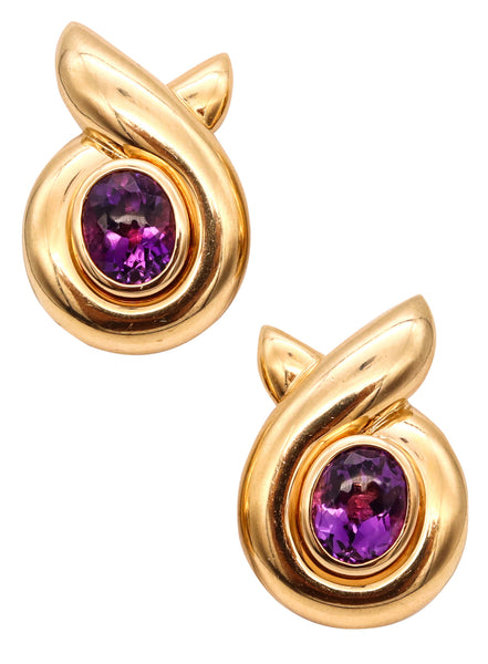 Verdura Milan 18Kt Yellow Gold Earrings With 11.8 Cts Of Vivid Purple Amethyst