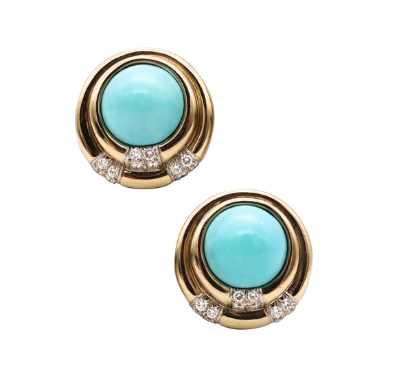 Charles Turi New York Clip Earrings In 18Kt White Gold With 25.94 Cts In Diamonds & Turquoises