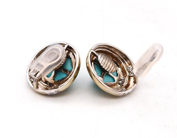 Charles Turi New York Clip Earrings In 18Kt White Gold With 25.94 Cts In Diamonds & Turquoises