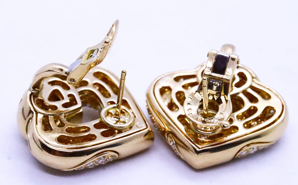 MARINA B. 18 KT GOLD EARRINGS "PARDY PAVE" DIAMONDS CLIPS & POST