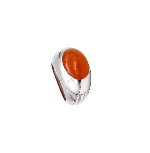 Boucheron Paris Dome Cocktail Ring 18Kt White Gold With Vivid Orangish Carnelian