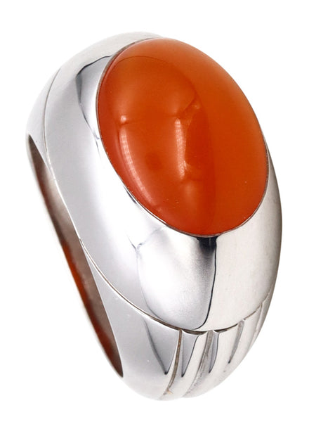 Boucheron Paris Dome Cocktail Ring 18Kt White Gold With Vivid Orangish Carnelian