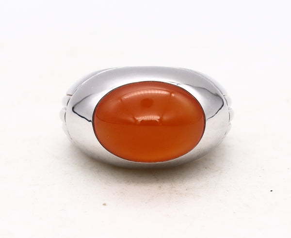 Boucheron Paris Dome Cocktail Ring 18Kt White Gold With Vivid Orangish Carnelian