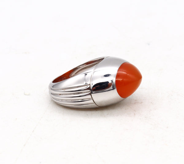 Boucheron Paris Dome Cocktail Ring 18Kt White Gold With Vivid Orangish Carnelian