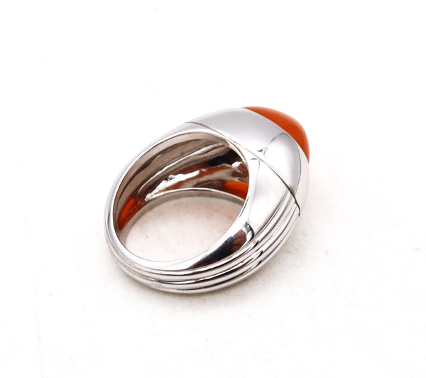 Boucheron Paris Dome Cocktail Ring 18Kt White Gold With Vivid Orangish Carnelian