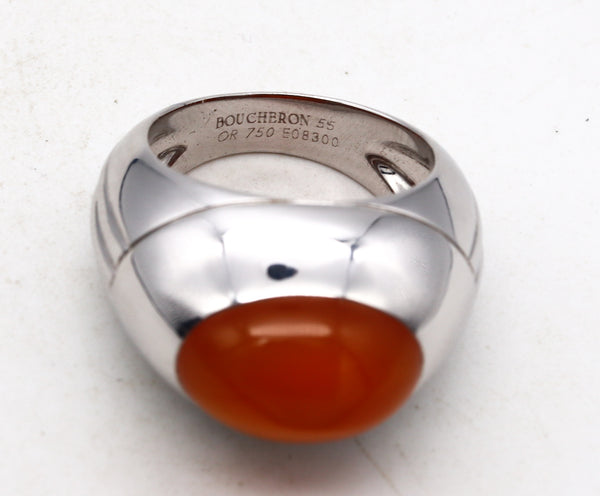 Boucheron Paris Dome Cocktail Ring 18Kt White Gold With Vivid Orangish Carnelian