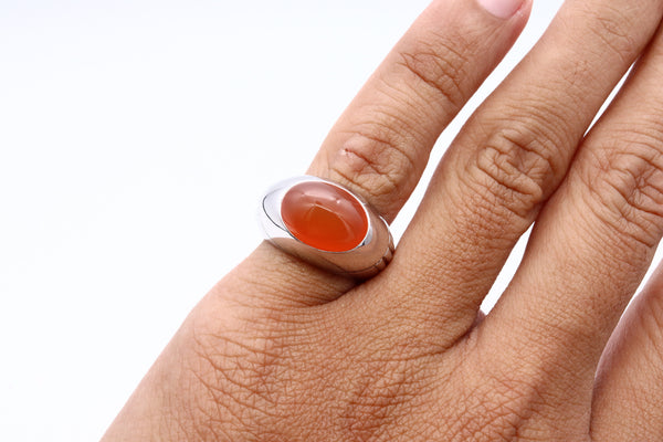 Boucheron Paris Dome Cocktail Ring 18Kt White Gold With Vivid Orangish Carnelian