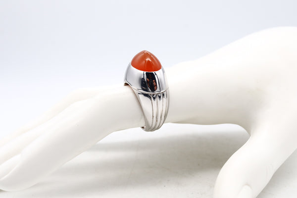 Boucheron Paris Dome Cocktail Ring 18Kt White Gold With Vivid Orangish Carnelian