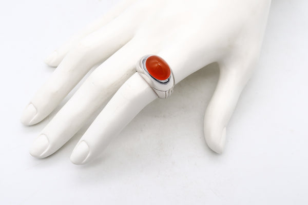 Boucheron Paris Dome Cocktail Ring 18Kt White Gold With Vivid Orangish Carnelian