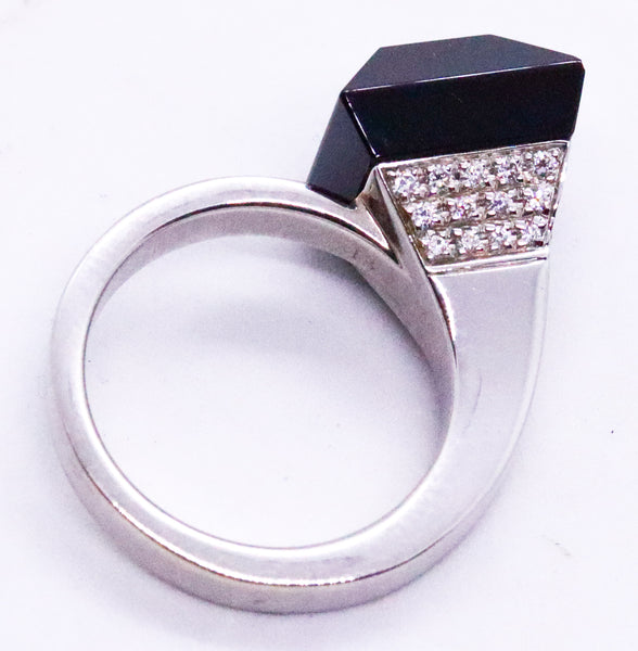 GUCCI 18 KT WHITE GOLD DIAMONDS AND BLACK JADE "CHIODO" RING