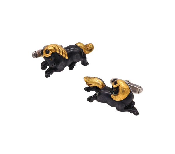 Germany 1970 Menuki Cufflinks With Japanese Shakudo In Sterling Silver 24Kt And Bronze
