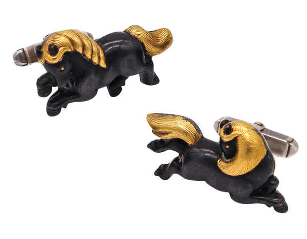 Germany 1970 Menuki Cufflinks With Japanese Shakudo In Sterling Silver 24Kt And Bronze