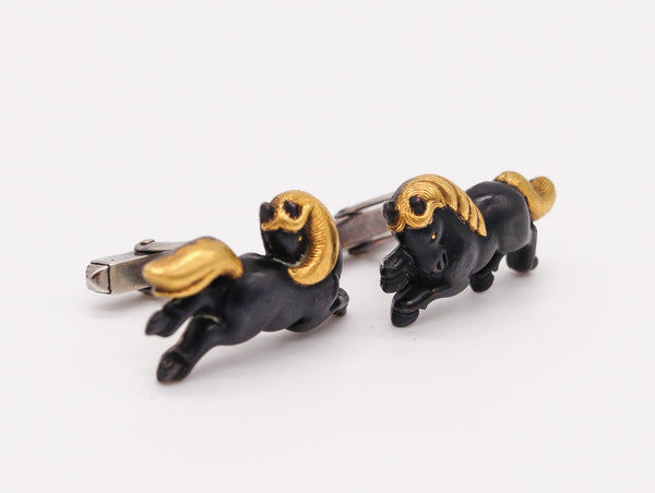 Germany 1970 Menuki Cufflinks With Japanese Shakudo In Sterling Silver 24Kt And Bronze