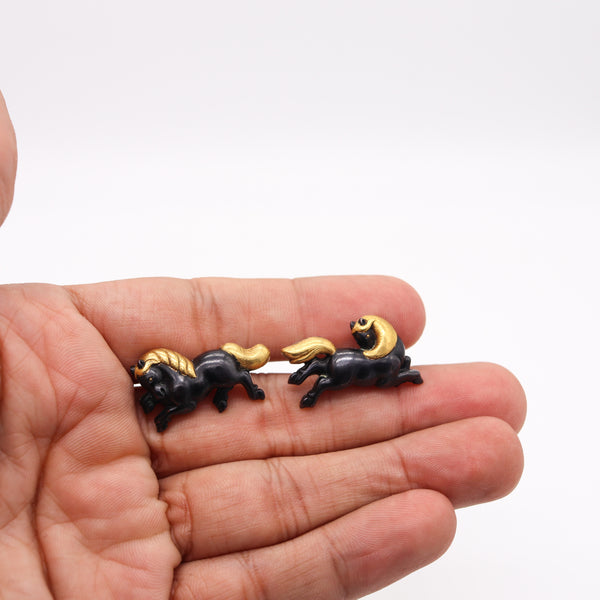 Germany 1970 Menuki Cufflinks With Japanese Shakudo In Sterling Silver 24Kt And Bronze