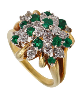 (S)-Cluster Cocktail Ring In 18Kt Gold With 2.31 Ctw In Colombian Emeralds And Diamonds