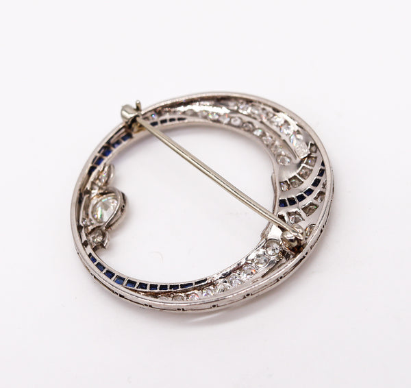 Hayden W. Wheeler & Co 1930's Art Deco Brooch In Platinum With 4.33 Cts In Diamonds & Sapphires