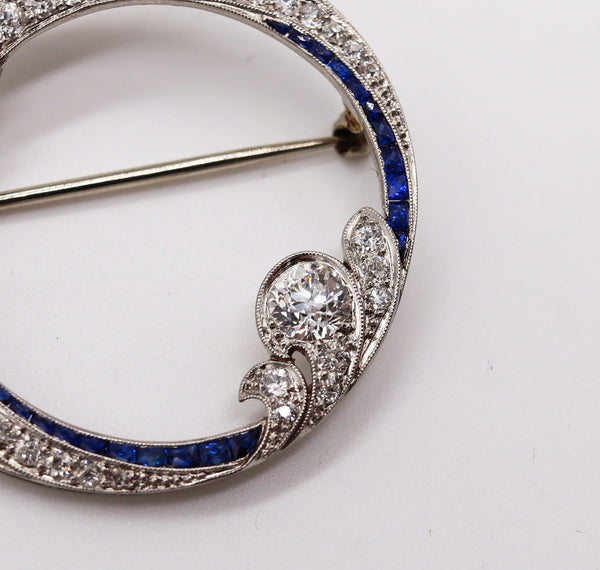Hayden W. Wheeler & Co 1930's Art Deco Brooch In Platinum With 4.33 Cts In Diamonds & Sapphires