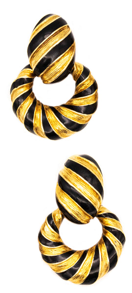 DAVID WEBB 1970 NEW YORK 18 KT GOLD DOOR KNOCKERS EARRINGS WITH ENAMEL