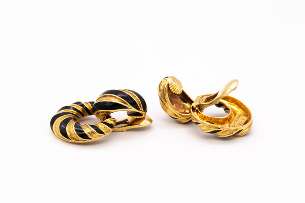 DAVID WEBB 1970 NEW YORK 18 KT GOLD DOOR KNOCKERS EARRINGS WITH ENAMEL