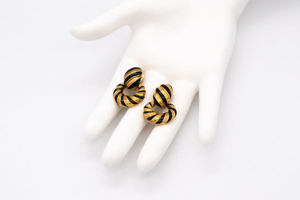 DAVID WEBB 1970 NEW YORK 18 KT GOLD DOOR KNOCKERS EARRINGS WITH ENAMEL