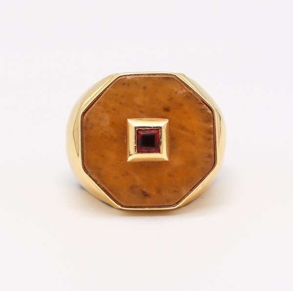 -Modernist 1970 Cocktail Agate Ring In Wood And 18Kt Yellow Gold With Mandarin Citrine