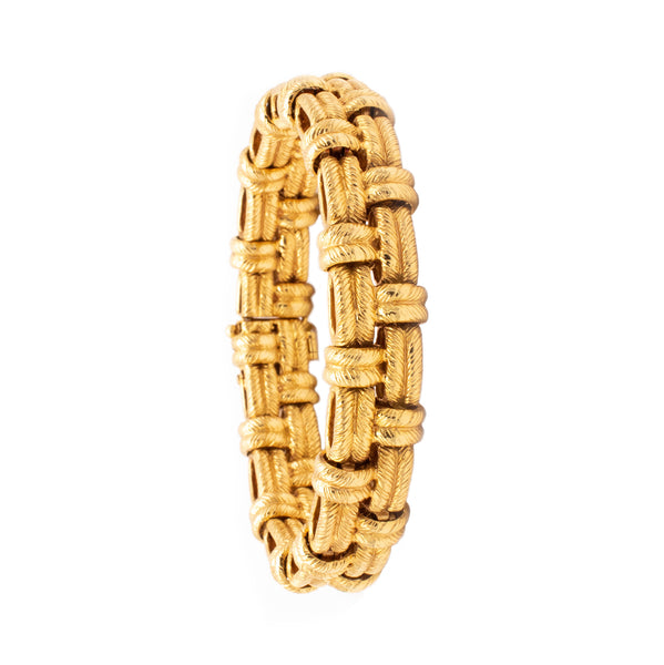 HERMES PARIS 1970'S VINTAGE 18 KT YELLOW GOLD TEXTURED RARE BRACELET