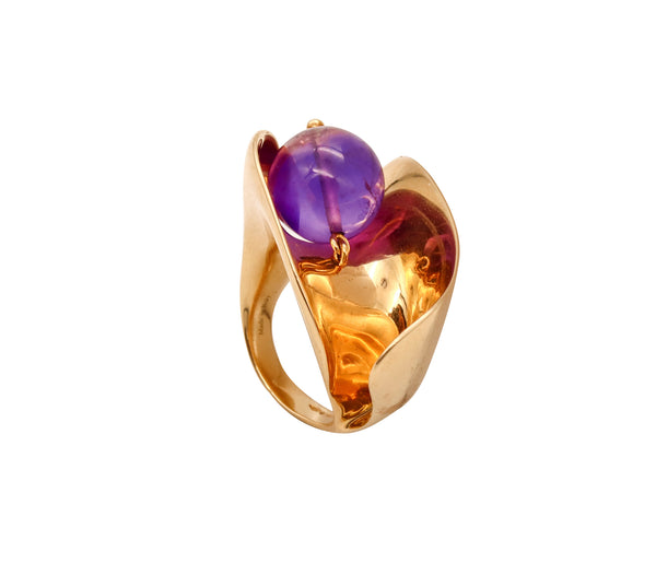 *Versace Milan 18 kt yellow gold kinetic sculptural swivel ring with gemstone