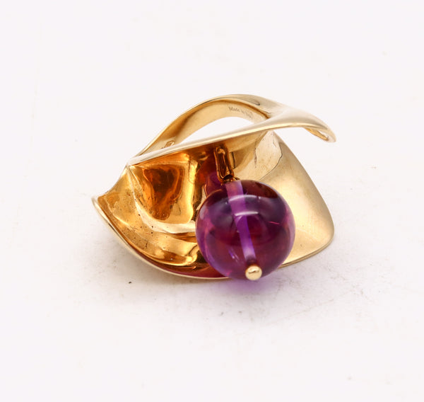 *Versace Milan 18 kt yellow gold kinetic sculptural swivel ring with gemstone