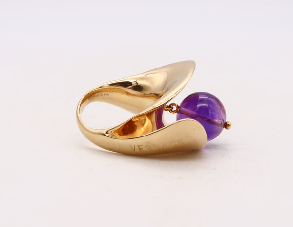 *Versace Milan 18 kt yellow gold kinetic sculptural swivel ring with gemstone