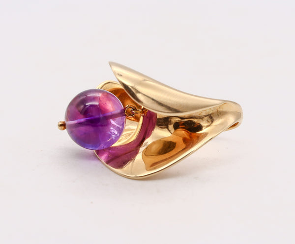 *Versace Milan 18 kt yellow gold kinetic sculptural swivel ring with gemstone