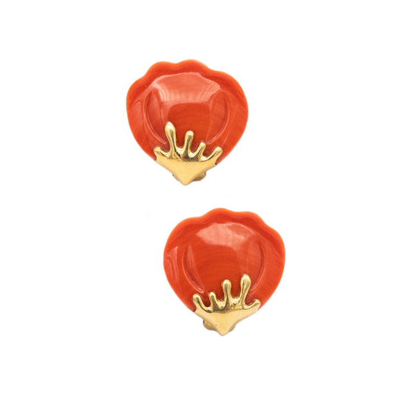 TIFFANY & CO. BY ANGELA CUMMINGS 18 KT YELLOW GOLD PETALS EARRINGS IN CORAL