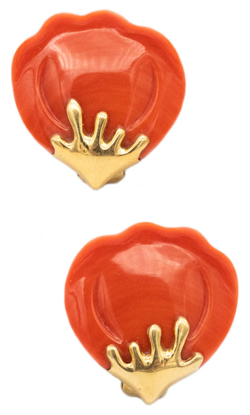 TIFFANY & CO. BY ANGELA CUMMINGS 18 KT YELLOW GOLD PETALS EARRINGS IN CORAL