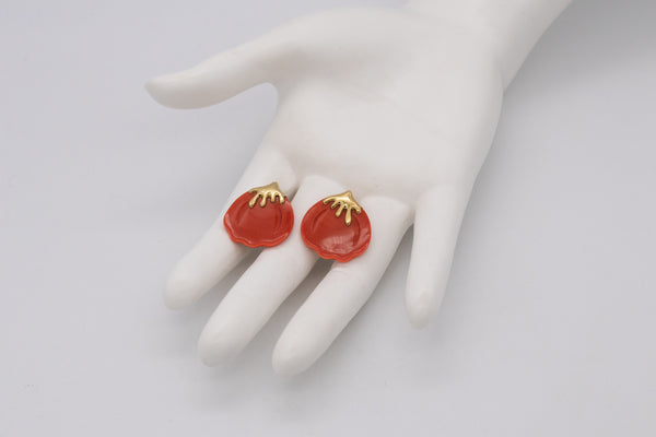 TIFFANY & CO. BY ANGELA CUMMINGS 18 KT YELLOW GOLD PETALS EARRINGS IN CORAL