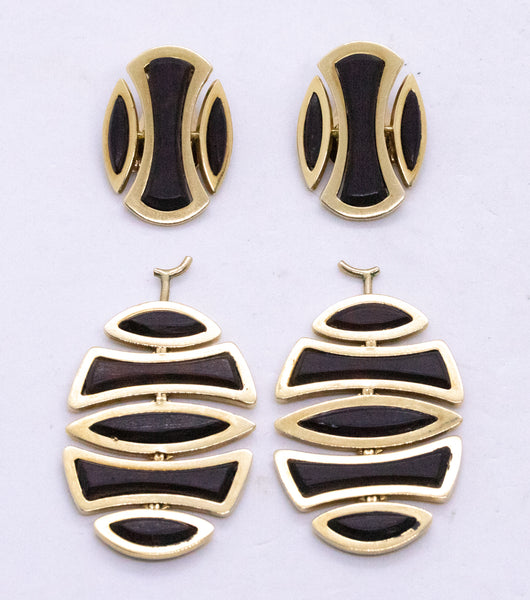 VAN CLEEF & ARPELS PARIS 18 KT DAY AND NIGHT "OSAKA" EARRINGS WITH ROSE WOOD